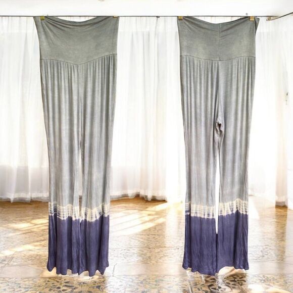 Nu Label Anthro blue white tie dye palazzo long Pants Size M Coachella Boho - Picture 2 of 9